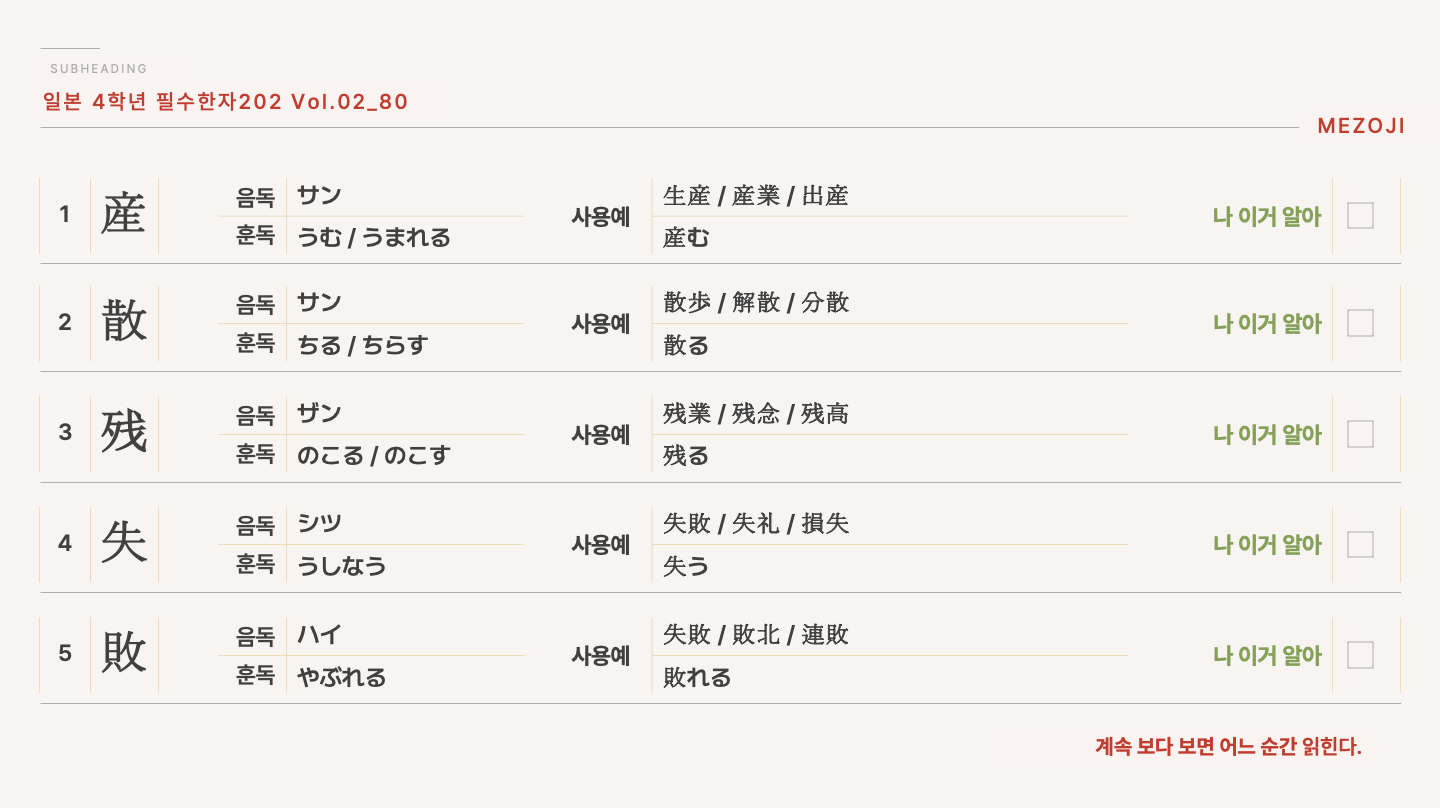 일본 초4 필수한자 202 Vol.02 80 슬라이드 01